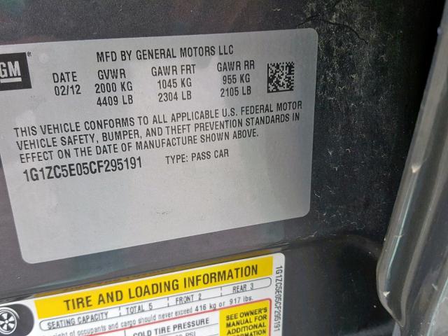 1G1ZC5E05CF295191 - 2012 CHEVROLET MALIBU 1LT 石墨色 照片 10