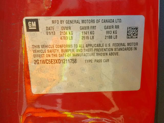 2G1WC5E3XD1211758 - 2013 CHEVROLET IMPALA LTZ RED photo 10