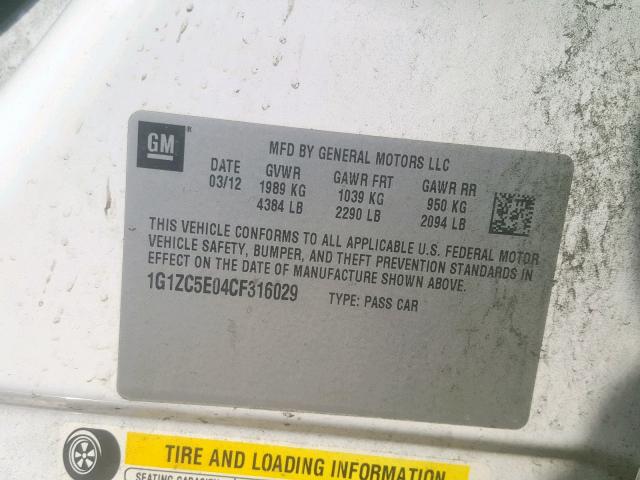 1G1ZC5E04CF316029 - 2012 CHEVROLET MALIBU 1LT 白色 照片 10