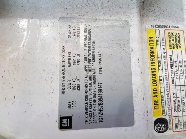 1G1ZH57B994199147 - 2009 CHEVROLET MALIBU 1LT თეთრი ფოტო 10