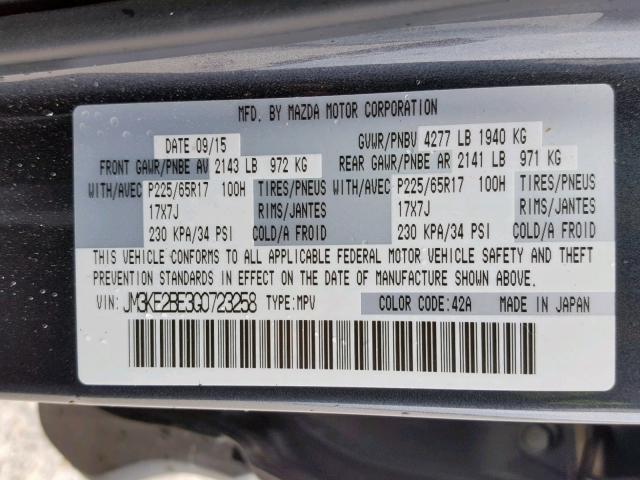 JM3KE2BE3G0723258 - 2016 MAZDA CX-5 SPORT CHARCOAL photo 10