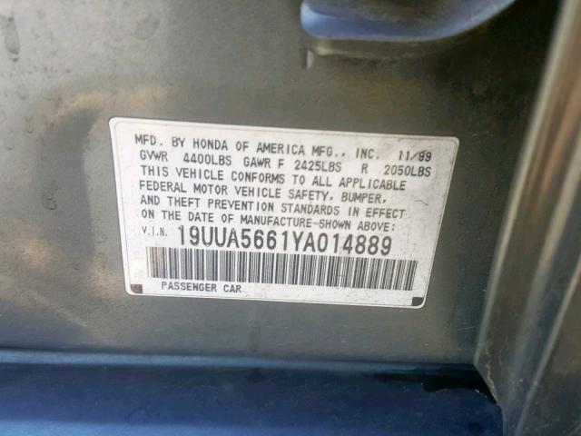 19UUA5661YA014889 - 2000 ACURA 3.2TL GRAY photo 10