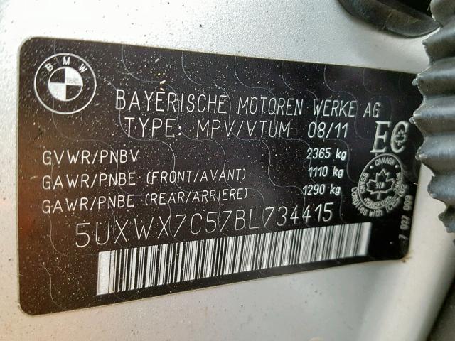 5UXWX7C57BL734415 - 2011 BMW X3 XDRIVE3 SILVER photo 10