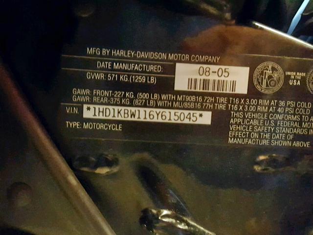 1HD1KBW116Y615045 - 2006 HARLEY-DAVIDSON FLHXI BLACK photo 10