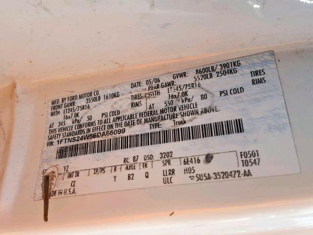 1FTNS24W56DA66099 - 2006 FORD E250 WHITE photo 10