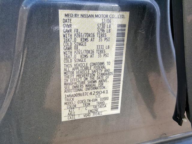 1N6AD09U37C429041 - 2007 NISSAN FRONTIER C GRAY photo 10