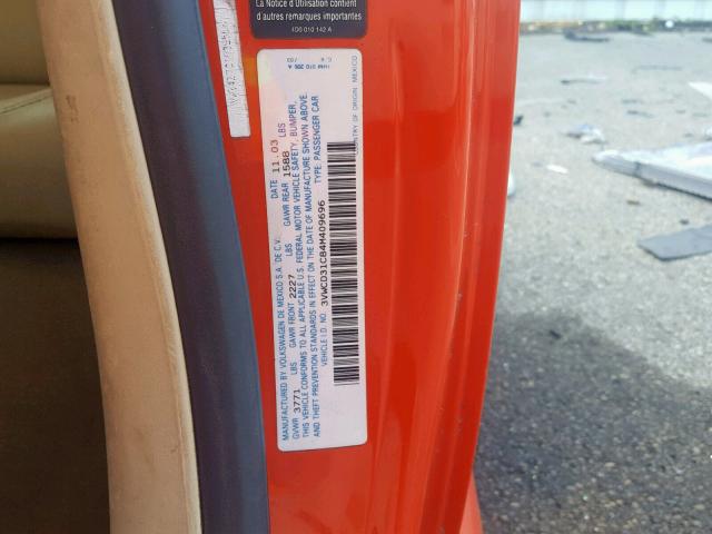 3VWCD31C84M409696 - 2004 VOLKSWAGEN NEW BEETLE ნარინჯისფერი ფოტო 10