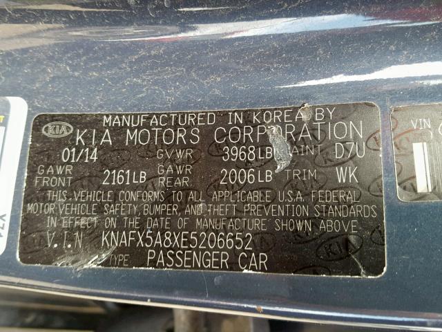 KNAFX5A8XE5206652 - 2014 KIA FORTE EX GRAY photo 10