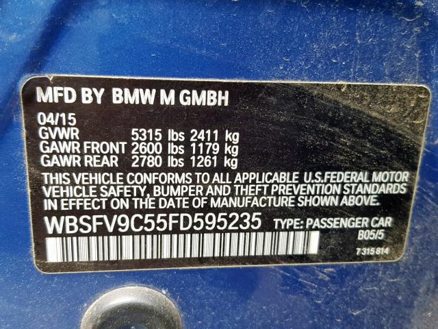 WBSFV9C55FD595235 - 2015 BMW M5 BLUE photo 10