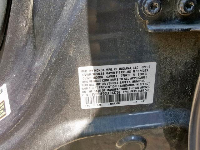 19VDE1F30EE013736 - 2014 ACURA ILX 20 GRAY photo 10