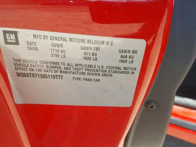 W08AT671385119777 - 2008 SATURN ASTRA XR RED photo 10