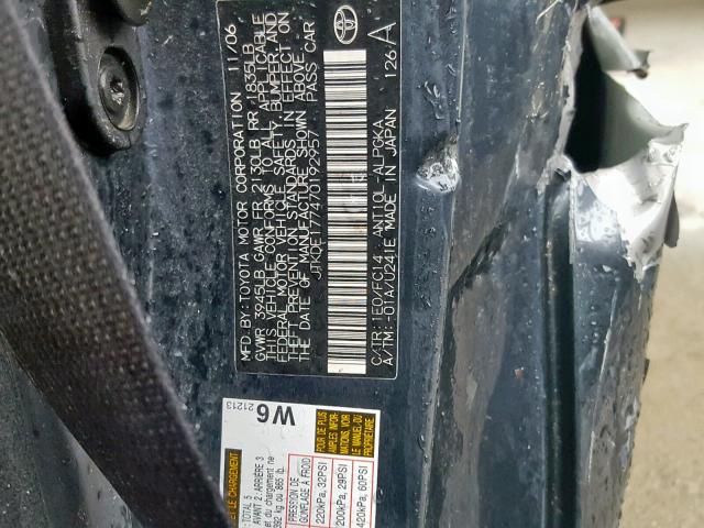 JTKDE177470192957 - 2007 TOYOTA SCION TC ლურჯი ფოტო 10