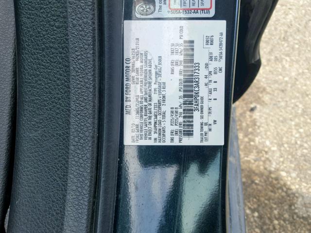 3FAHP0KC3AR317333 - 2010 FORD FUSION SPO BLACK photo 10