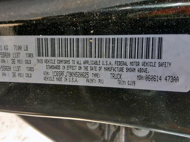 1C6SRFJT9KN520625 - 2019 RAM 1500 LARAM BLACK photo 10