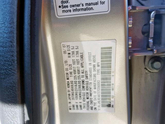 JHLRE48737C090063 - 2007 HONDA CR-V EXL SILVER photo 10