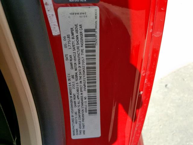 3VWRG31Y26M327057 - 2006 VOLKSWAGEN NEW BEETLE Qırmızı foto 10