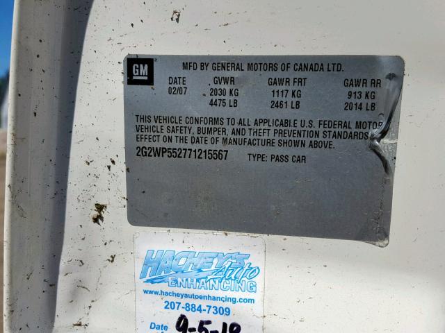 2G2WP552771215567 - 2007 PONTIAC GRAND PRIX WHITE photo 10