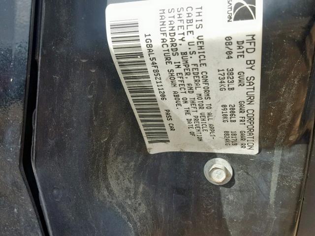 1G8AL54F85Z111206 - 2005 SATURN ION LEVEL BLACK photo 10