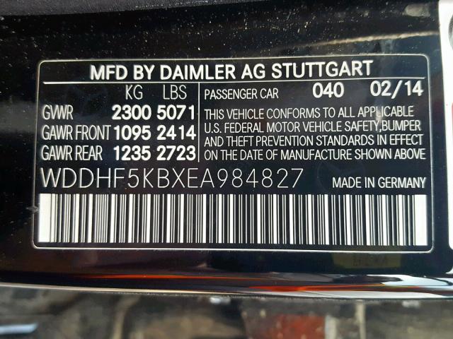 WDDHF5KBXEA984827 - 2014 MERCEDES-BENZ E 350 BLACK photo 10