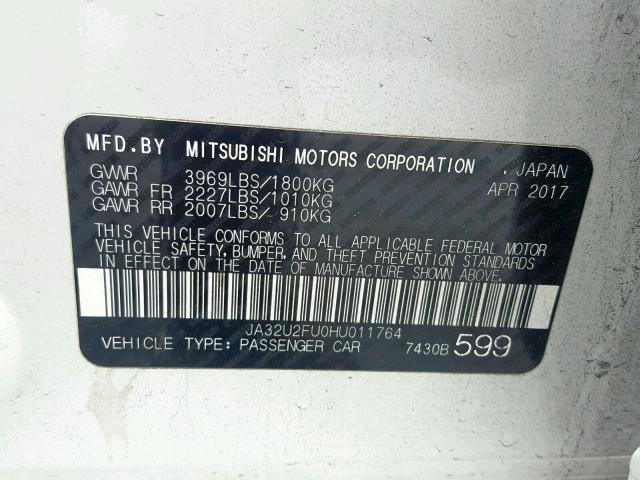 JA32U2FU0HU011764 - 2017 MITSUBISHI LANCER ES WHITE photo 10