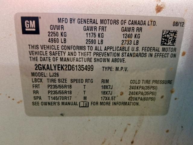 2GKALYEK2D6135499 - 2013 GMC TERRAIN DE SILVER photo 10