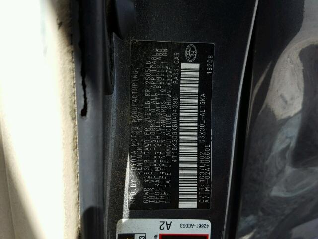 4T1BK3DBXBU404396 - 2011 TOYOTA AVALON BAS GRAY photo 10