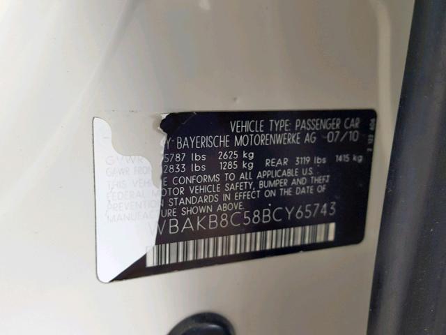 WBAKB8C58BCY65743 - 2011 BMW 750LI WHITE photo 10