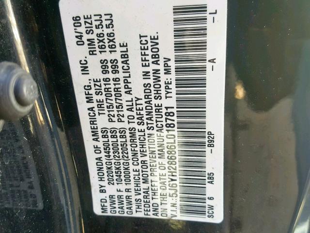 5J6YH28686L018781 - 2006 HONDA ELEMENT EX BLACK photo 10