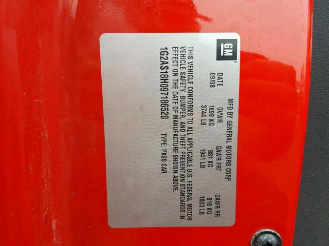1G2AS18H097186520 - 2009 PONTIAC G5 RED photo 10