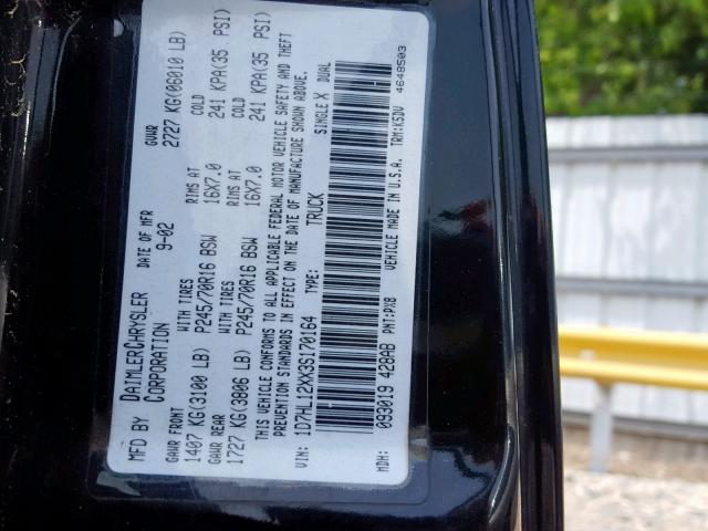 1D7HL12XX3S170164 - 2003 DODGE DAKOTA SXT BLACK photo 10