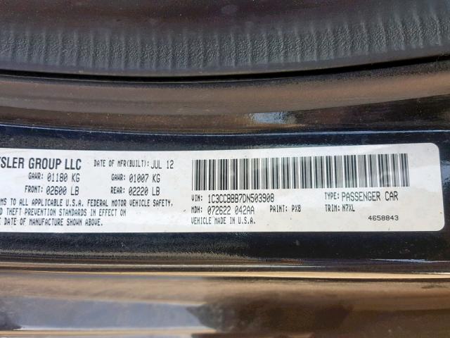 1C3CCBBB7DN503908 - 2013 CHRYSLER 200 TOURIN BLACK photo 10