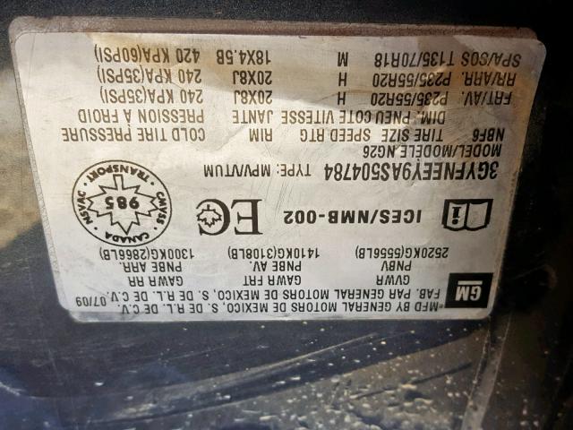 3GYFNEEY9AS504784 - 2010 CADILLAC SRX PERFOR 蓝色 照片 10