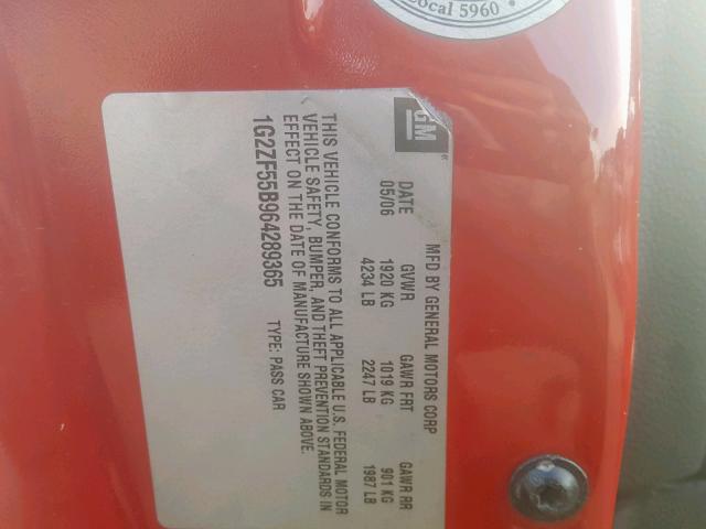 1G2ZF55B964289365 - 2006 PONTIAC G6 SE RED photo 10