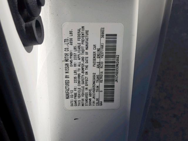 JN1CV6EK5CM424642 - 2012 INFINITI G37 BASE WHITE photo 10