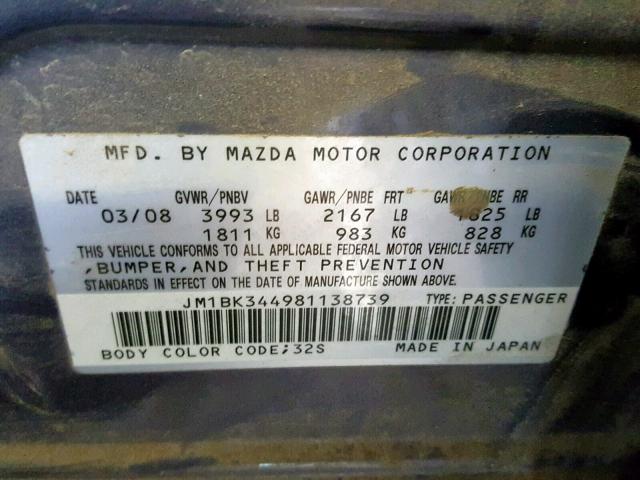 JM1BK344981138739 - 2008 MAZDA 3 HATCHBAC GRAY photo 10