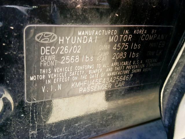 KMHFU45E43A256467 - 2003 HYUNDAI XG 350 BLACK photo 10