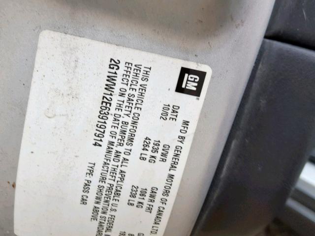 2G1WW12E639197914 - 2003 CHEVROLET MONTE CARL ვერცხლისფერი ფოტო 10