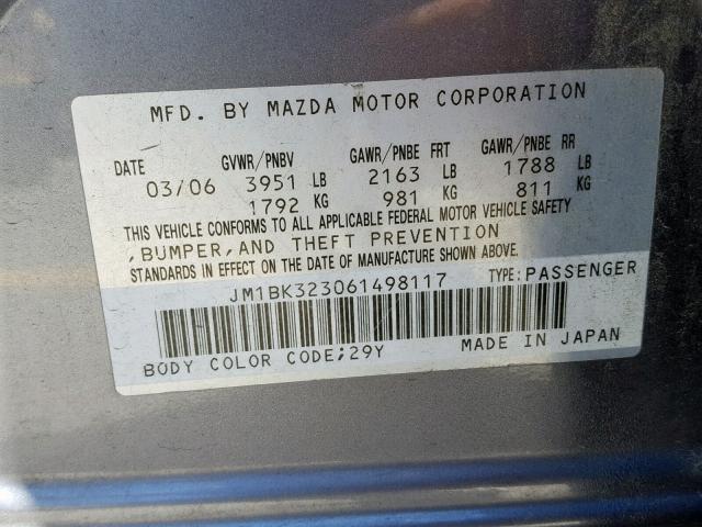 JM1BK323061498117 - 2006 MAZDA 3 S SILVER photo 10