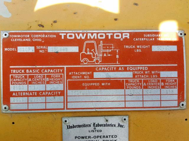 26L448 - 1976 TOYOTA FORKLIFT YELLOW photo 10