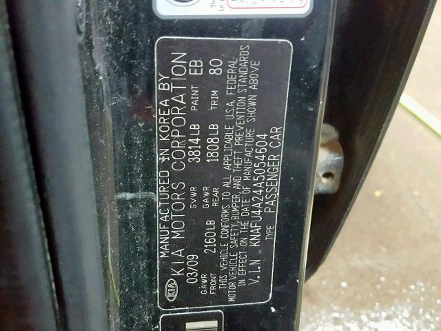 KNAFU4A24A5054604 - 2010 KIA FORTE EX BLACK photo 10