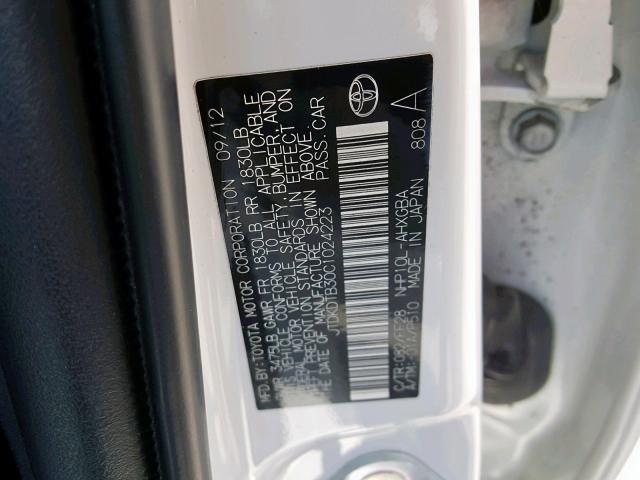 JTDKDTB30C1024223 - 2012 TOYOTA PRIUS C WHITE photo 10