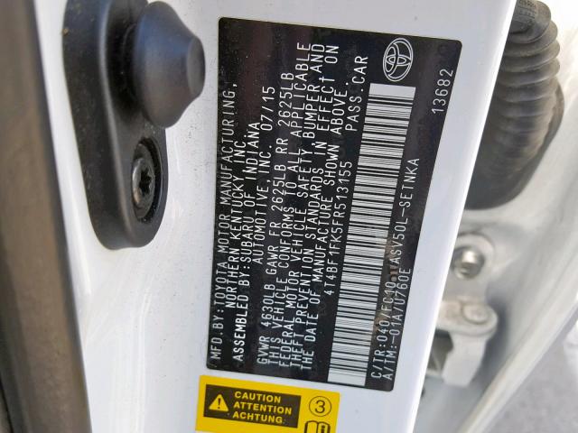 4T4BF1FK5FR513155 - 2015 TOYOTA CAMRY LE WHITE photo 10