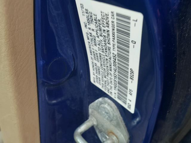 1HGES16314L006452 - 2004 HONDA CIVIC DX V BLUE photo 10