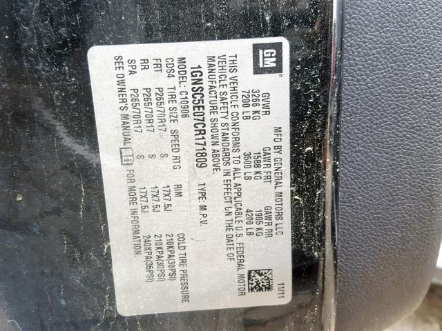 1GNSC5E07CR171809 - 2012 CHEVROLET SUBURBAN C BLACK photo 10