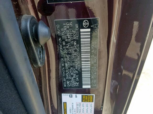 JTKDE3B78A0319574 - 2010 TOYOTA SCION TC BURGUNDY photo 10