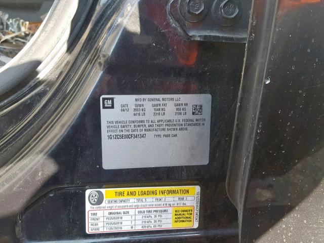 1G1ZC5E00CF341347 - 2012 CHEVROLET MALIBU 1LT 黑色 照片 10