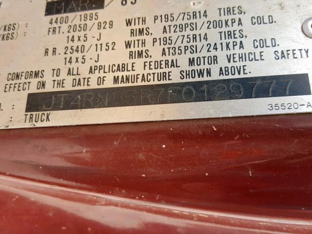 JT4RN55R7F0129777 - 1985 TOYOTA PICKUP 1/2 BROWN photo 10