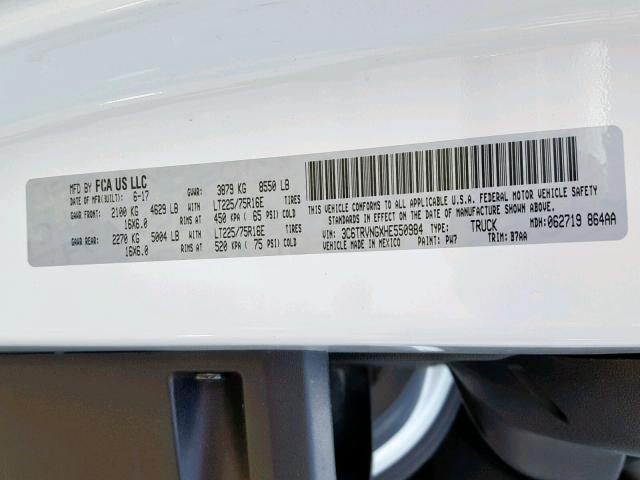 3C6TRVNGXHE550984 - 2017 RAM PROMASTER 白色 照片 10