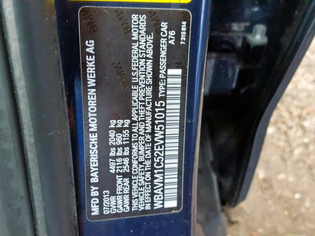 WBAVM1C52EVW51015 - 2014 BMW X1 SDRIVE2 BLUE photo 10