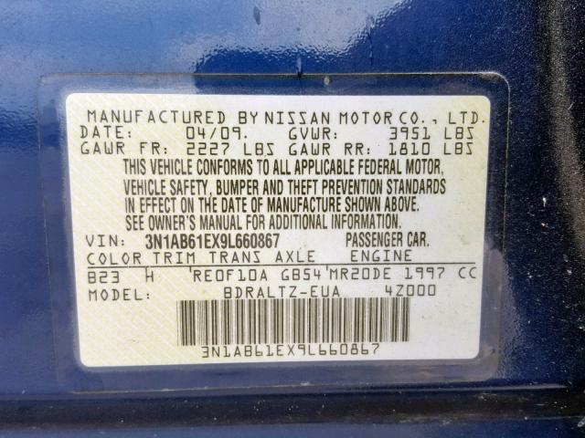 3N1AB61EX9L660867 - 2009 NISSAN SENTRA 2.0 BLUE photo 10